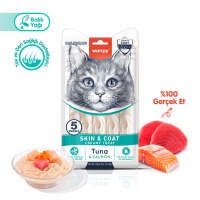 Wanpy Skin&Coat Ton Balıklı ve Somonlu Tüy Sağlığı Destekleyici Krema Kedi Ödül Maması 14gr (5'li)