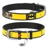 Collar WAUDOG Batman Desenli ve QR Pasaportlu Köpek Deri Boyun Tasması 38-49cm/25mm (Siyah)