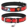 Collar WAUDOG Superman Desenli ve QR Pasaportlu Köpek Deri Boyun Tasması 38-49cm/25mm (Siyah)