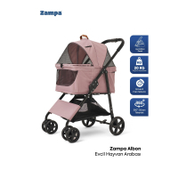 Zampa Albon Tekerlekli Kedi ve Köpek Taşıma Arabası 53x77x100cm (Pembe)