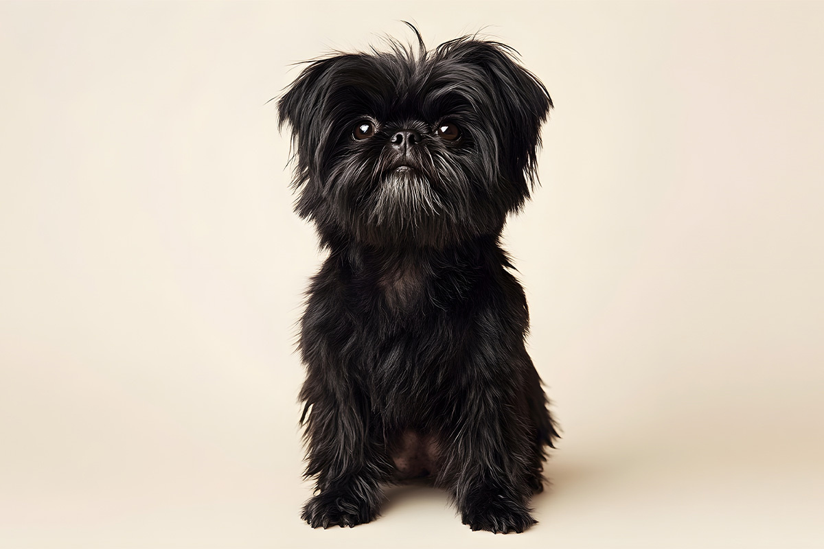 boş fonda oturan siyah küçük ırk köpek