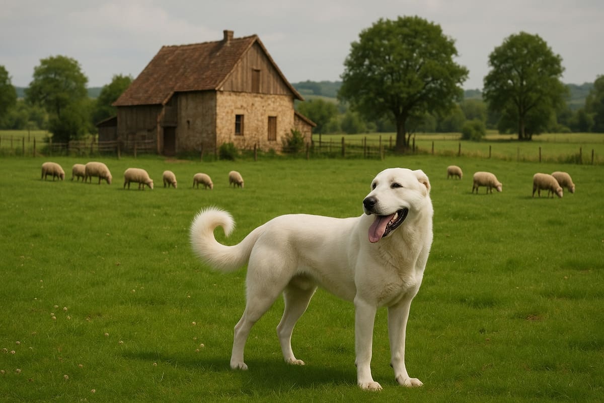 arazide duran Akbaş cinsi köpek