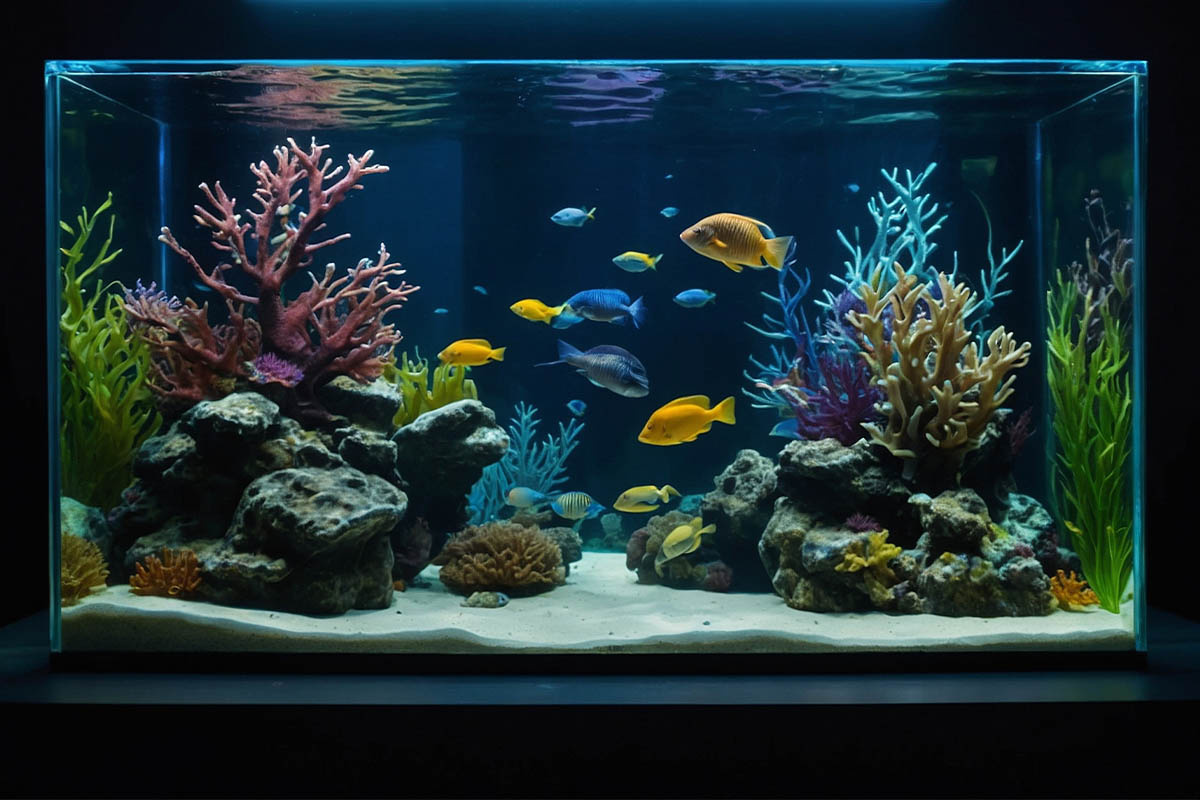 akvaryumda yüzen renkli balıklar