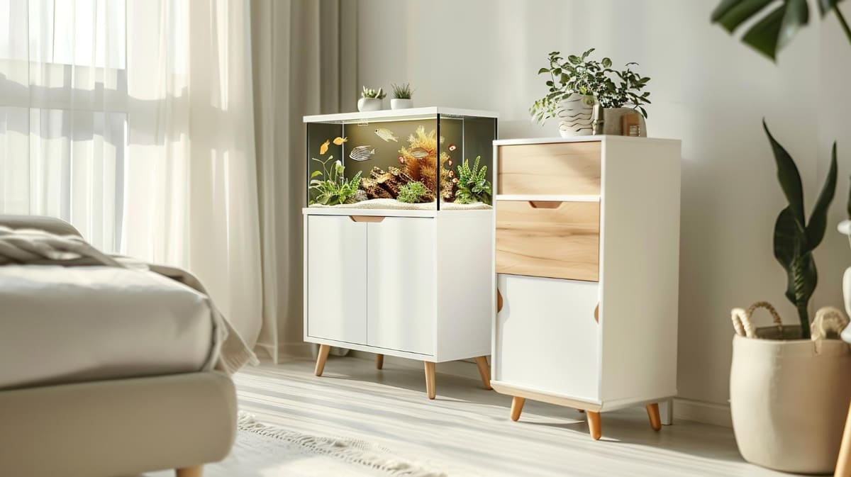 akvaryum bulunan ferah bir oda