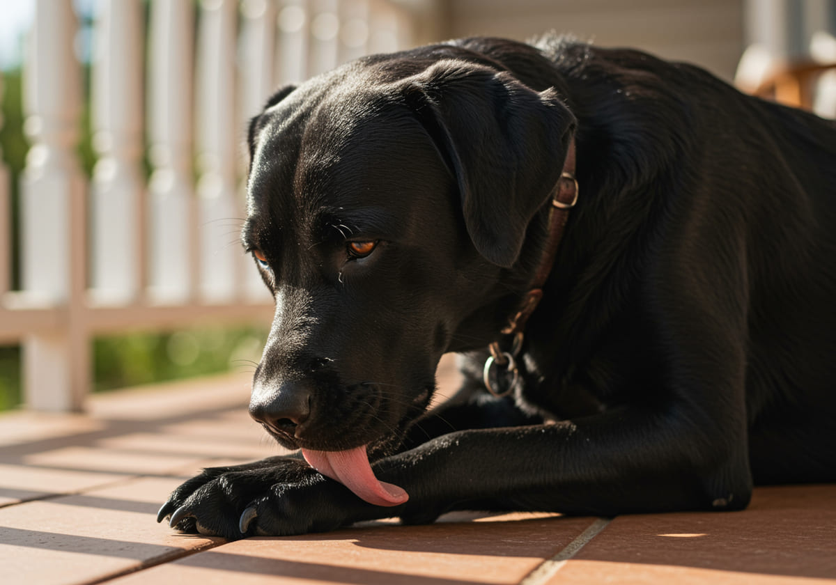 patisini yalayan siyah büyük ırk köpek