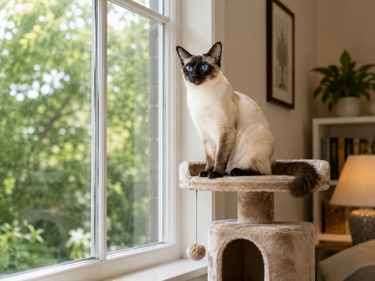 kedi evinin tepesinde dışarıyı izleyen kedi