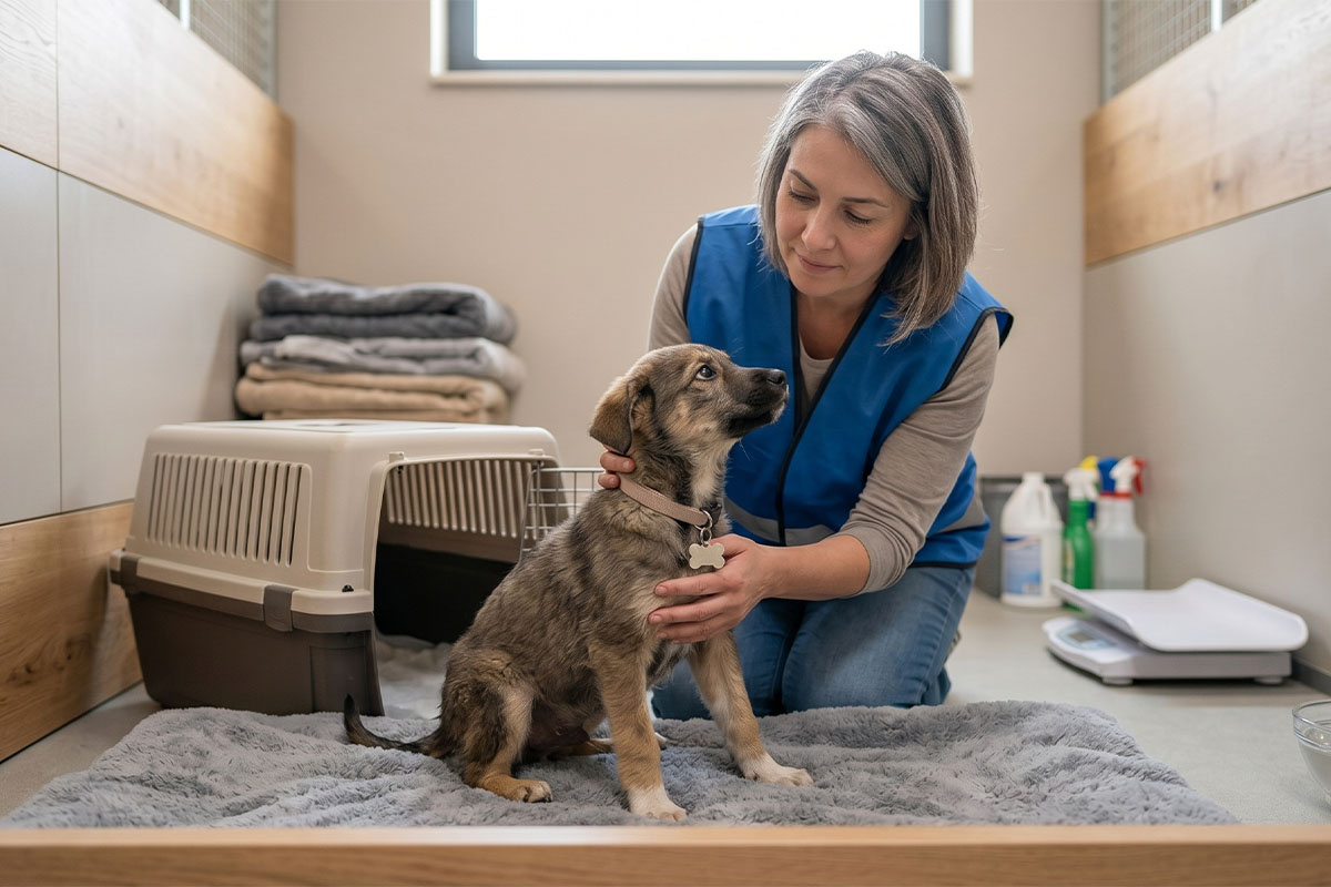 küçük köpek taşıma çantasından çıkmış kadın tarafından seviliyor