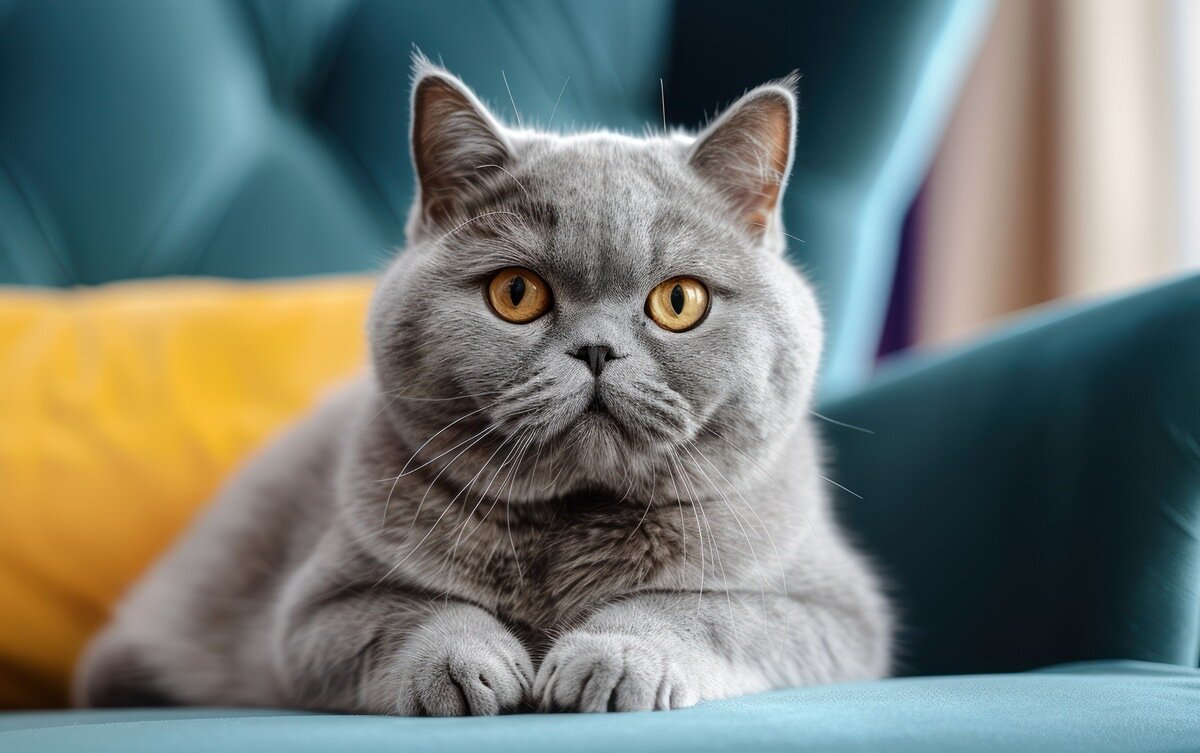 gri renkli kehribar gözlü yetişkin British Shorthair kedi