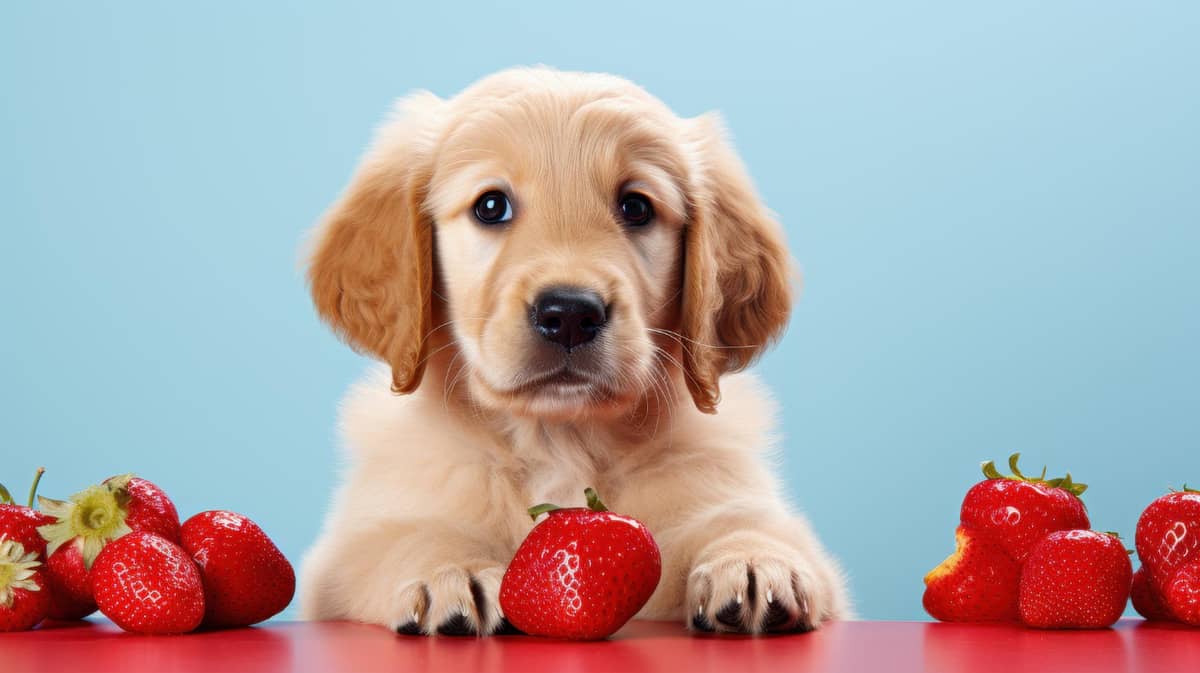 yavru köpek ve çilekler