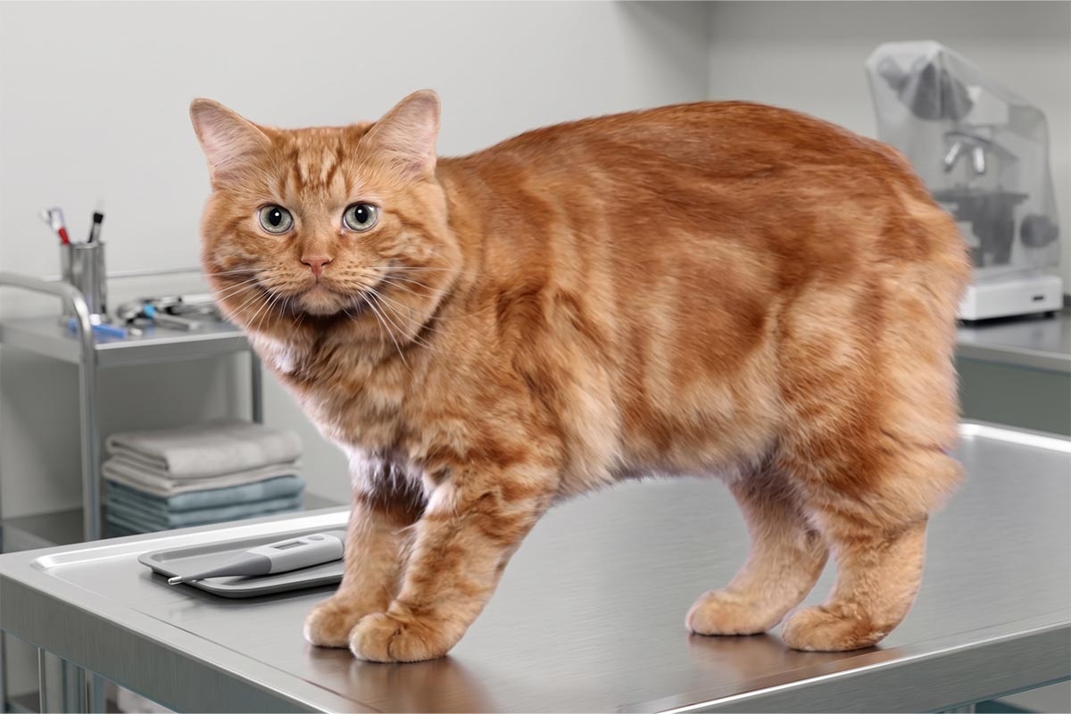 veteriner hekim kliniğinde masa üzerinde duran sarı kedi