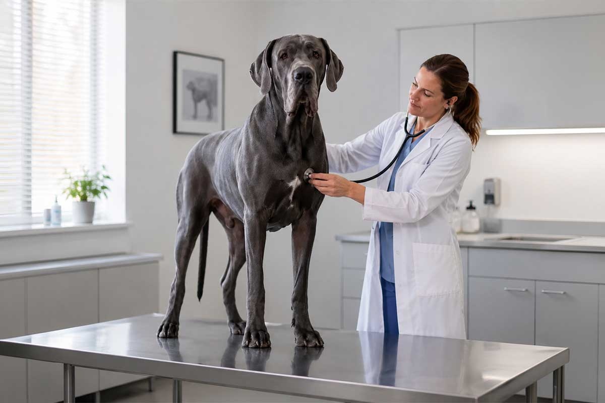 veteriner kliniğinde muayene edilen gri danua ırkı köpek