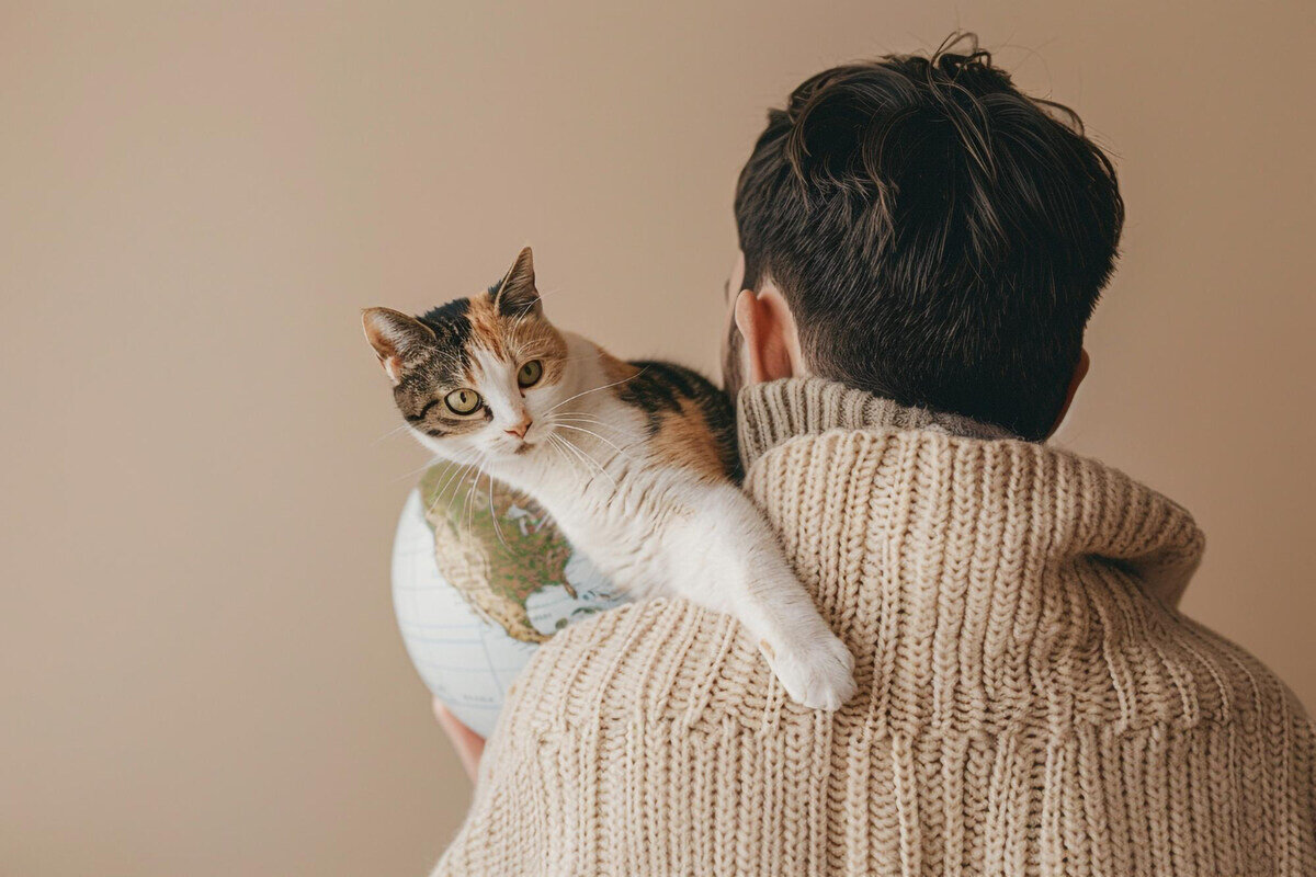 sahibinin omzunda duran tekir kedi