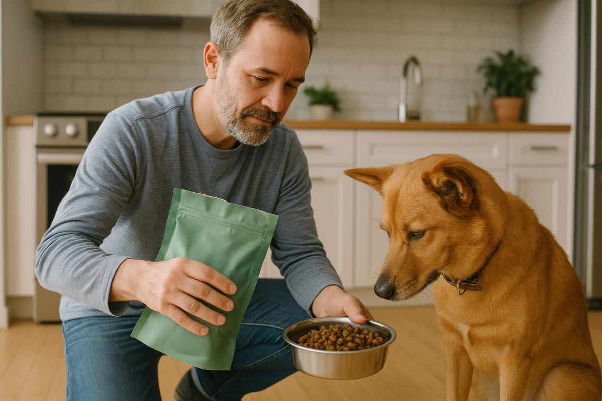 köpeğini besleyen adam