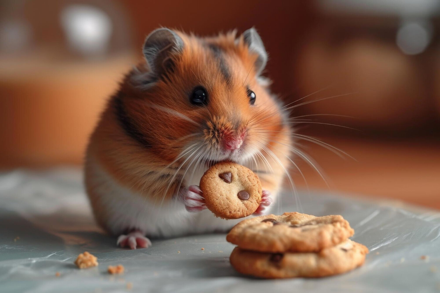 çikolatalı kurabiye yiyen hamster