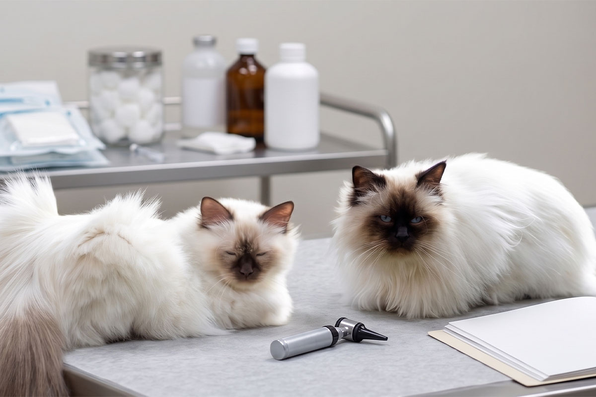 veteriner kelim kontrolünde iki kedi
