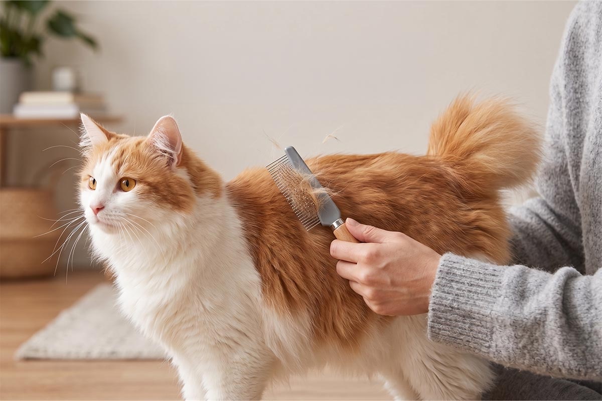 taranan uzun tüylü sarı beyaz kedi