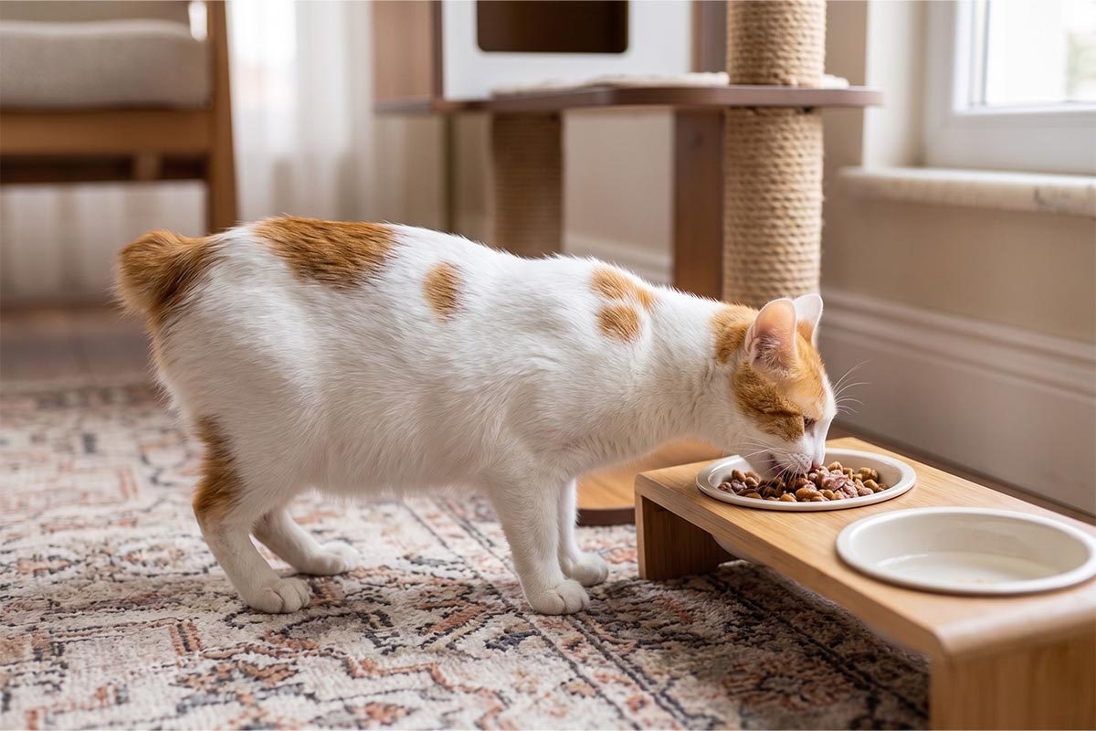 mama yiyen beyaz sarı kedi