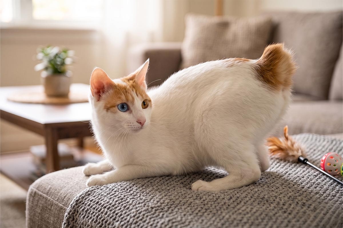 kısa kuyruklu kedi, bir gözü mavi diğeri kehribar