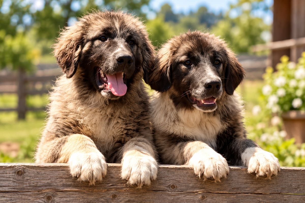 çitten karşıya bakan yavru kars çoban köpekleri