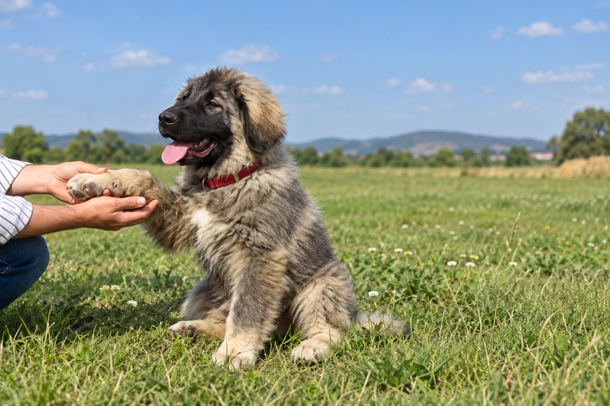 çayıda patisini sahibine uzatan kırmızı tasmalı çoban köpeği