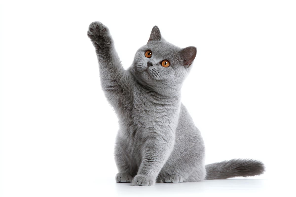 tek patisini kaldırmış British shorthair kedisi