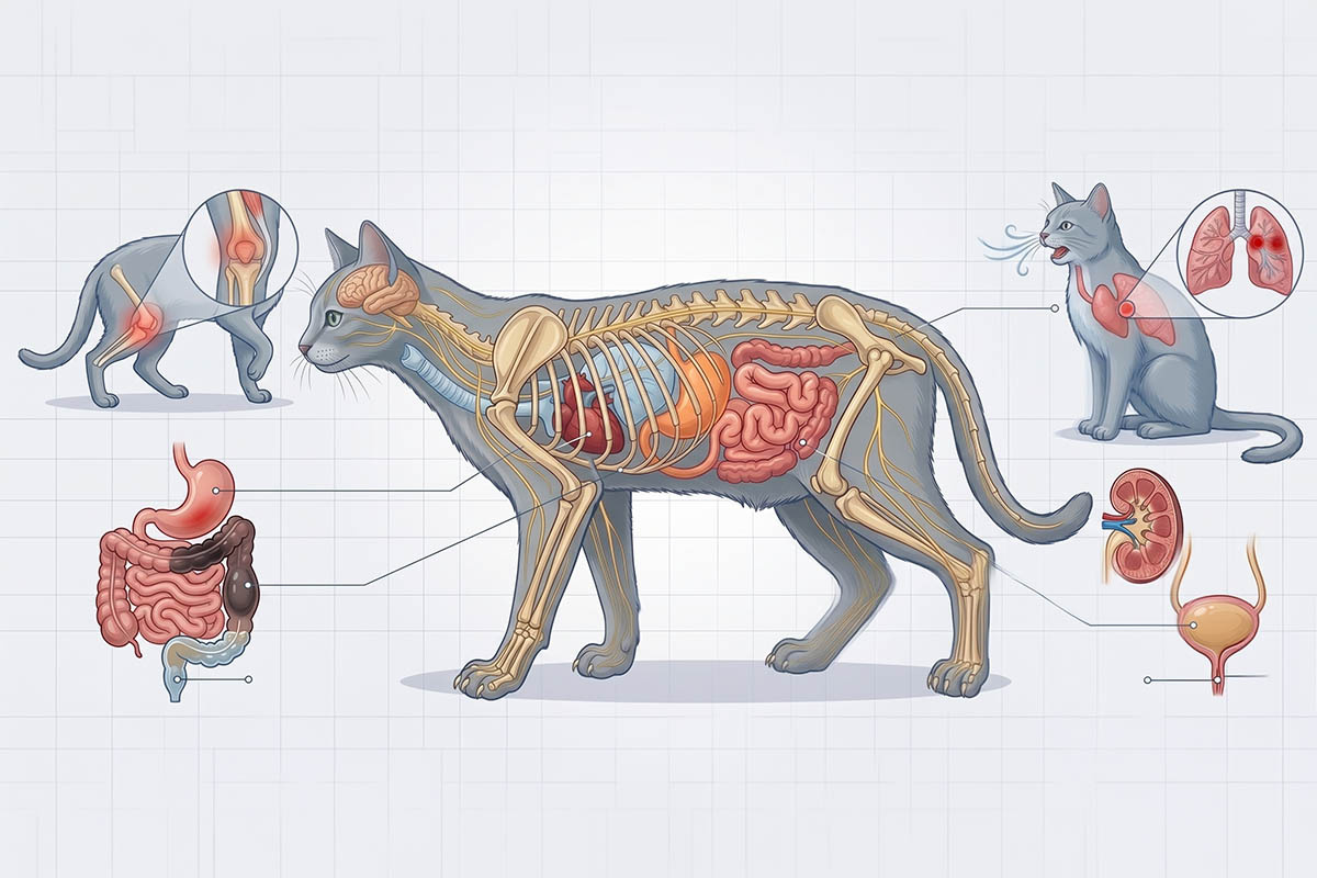 kedi anatomisi nasıldır? hakkında detaylı çizim