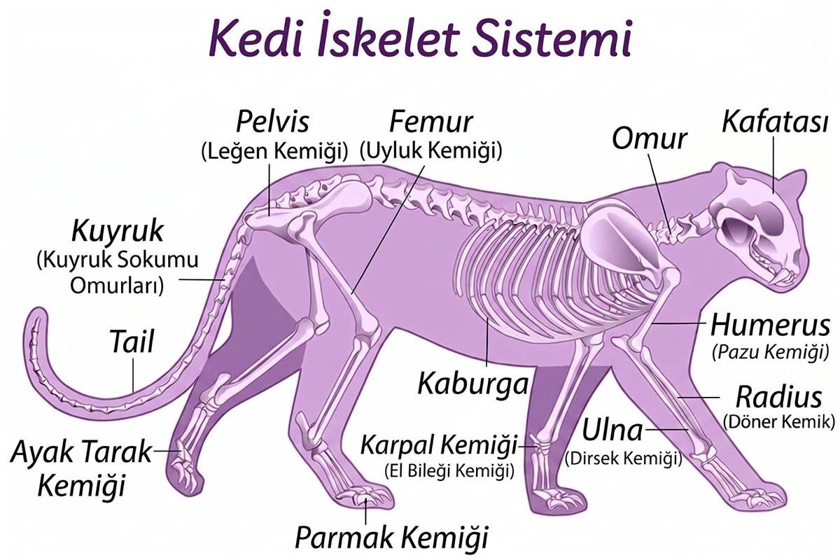 kedi iskelet sisteminin detaylı görseli