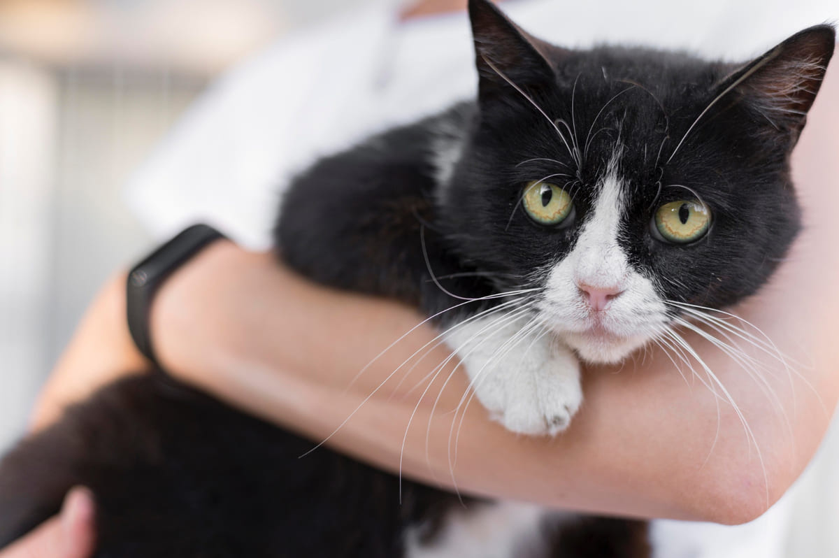 kucakta siyah beyaz kedi, tedirgin bakıyor