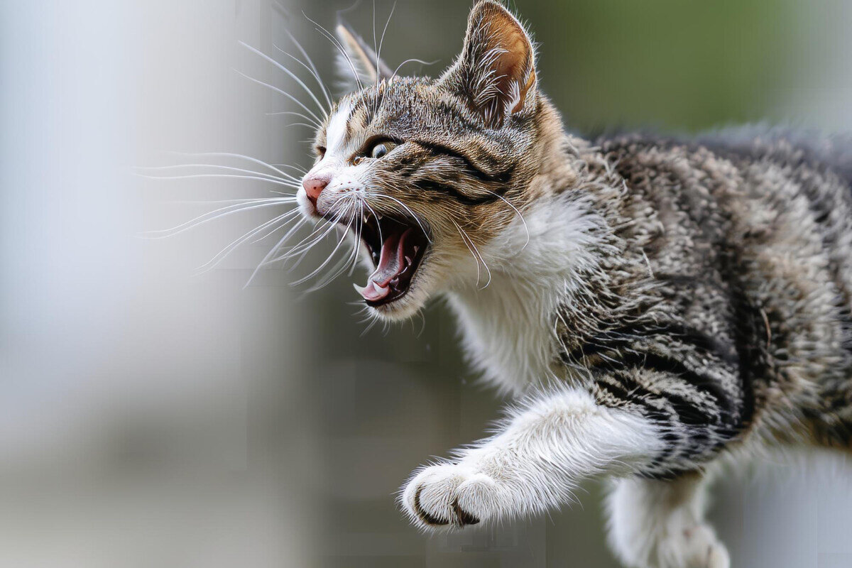 miyavlayarak koşan yavru tekir kedi