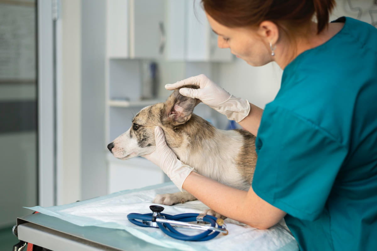 kulak içi kontrolü yapılan köpek