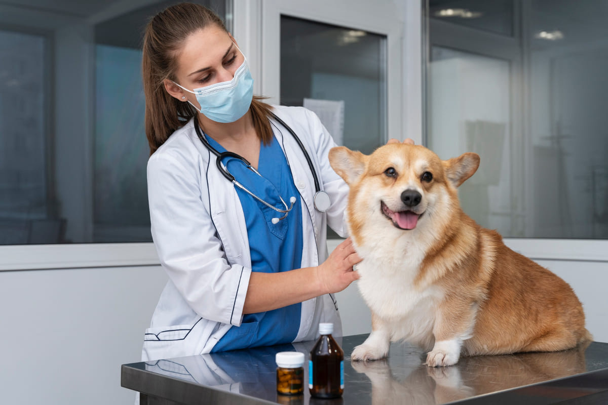 veteriner tarafından muayene edilen köpek