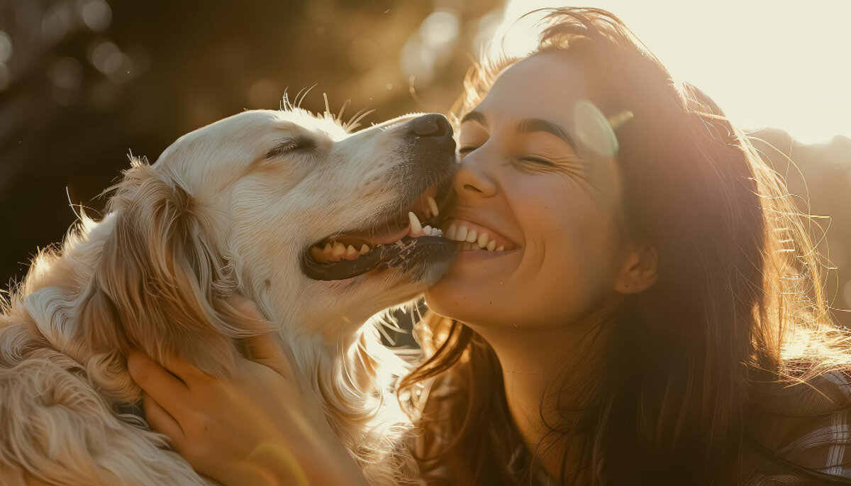 köpeğe sarılan kadın