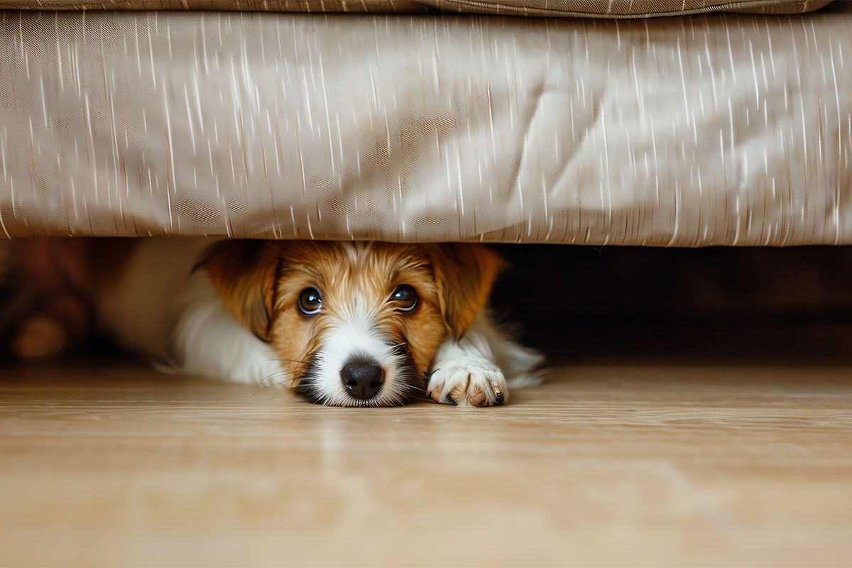koltuk altına saklanmış yavru köpek