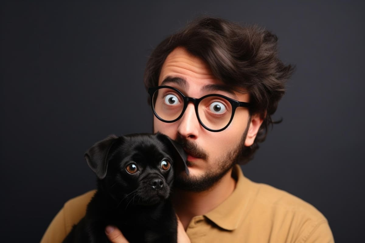 köpeğiyle bir şaşkın bakan adam