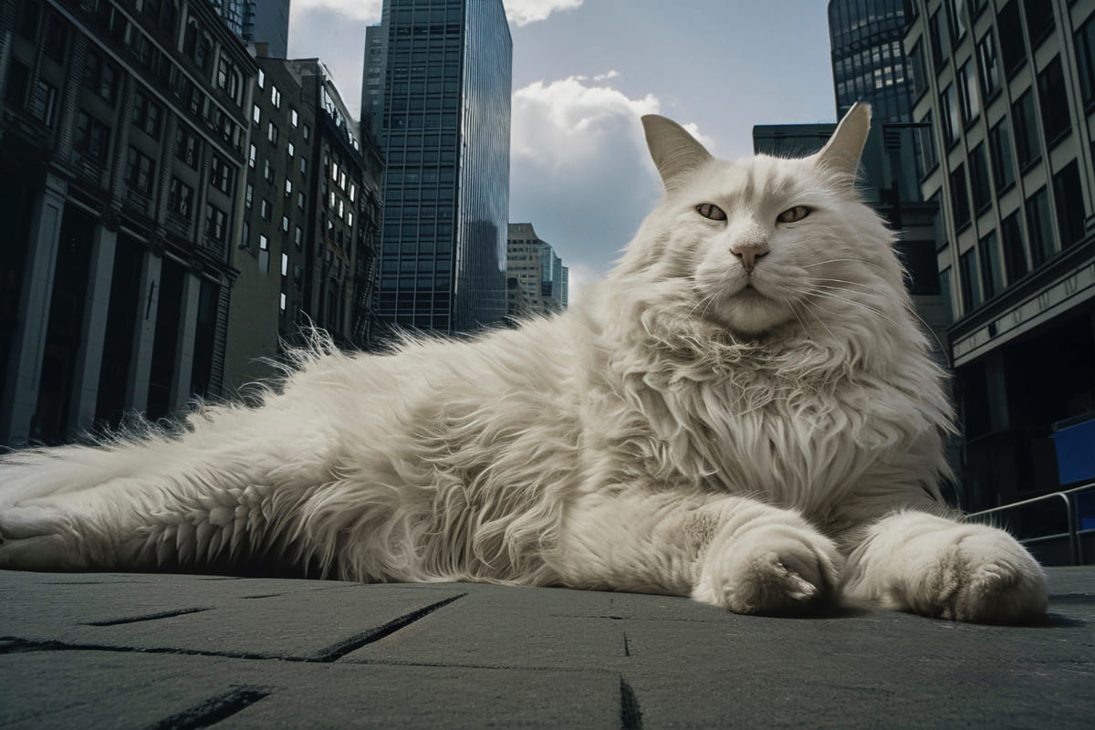 heybetli bir kedi poz vermiş caddede oturuyor