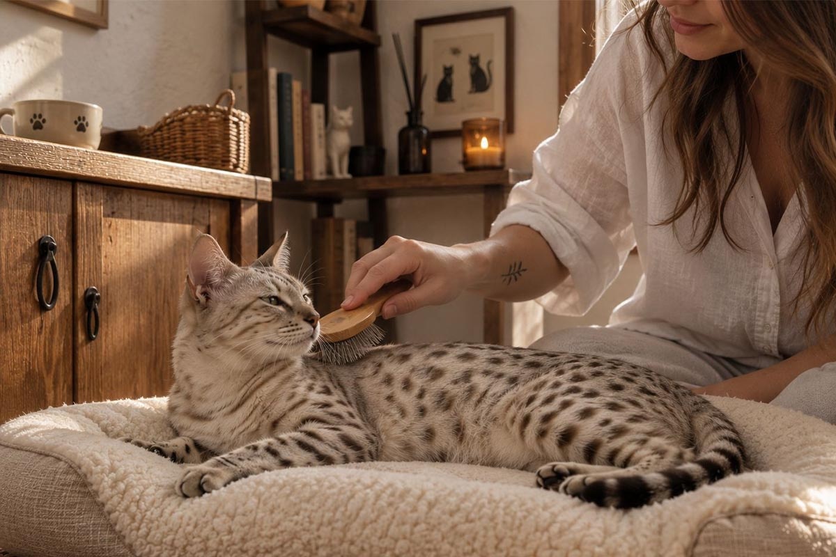 uzun saçlı kadın tarafından taranan kedi