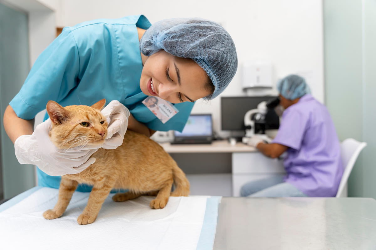 veteriner hekim tarafından muayene edilen kedi