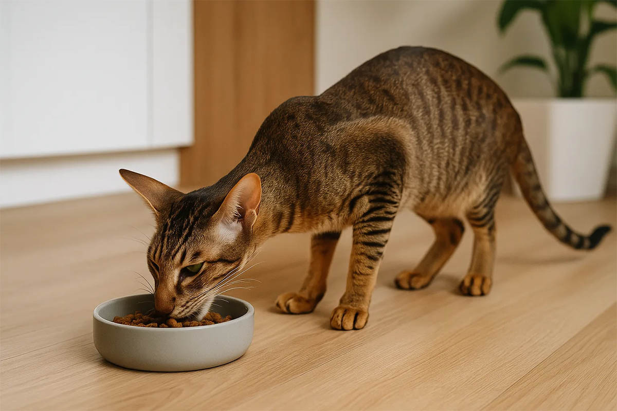 mama kabından mama yiyen tekir, oriental shorthair kedisi