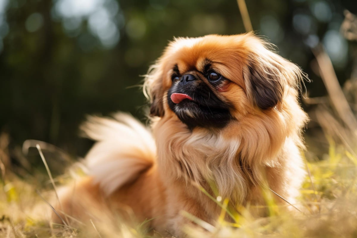 dili dışarda duran Pekinez ırkı köpek