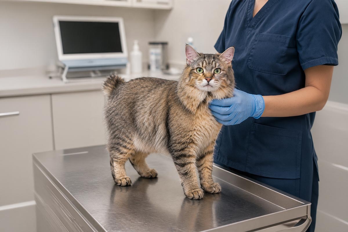 veteriner hekim kontrolünde kısa kuyruklu kedi