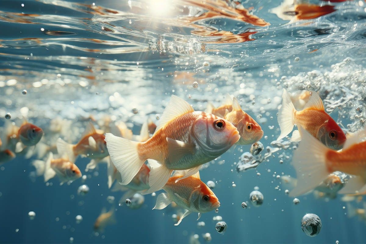 suyun yüzeyine yakın yüzen japon balıkları