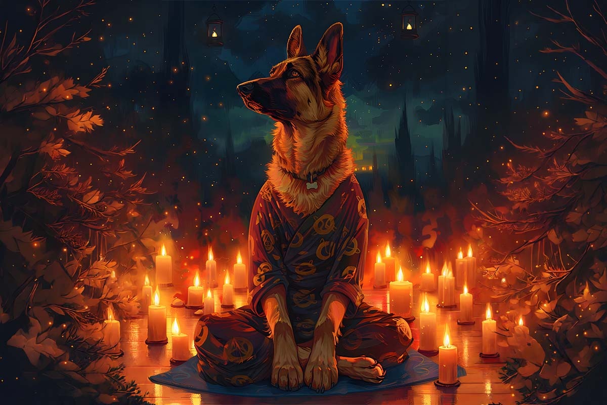meditasyon yapan alman kurdu illüstrasyon