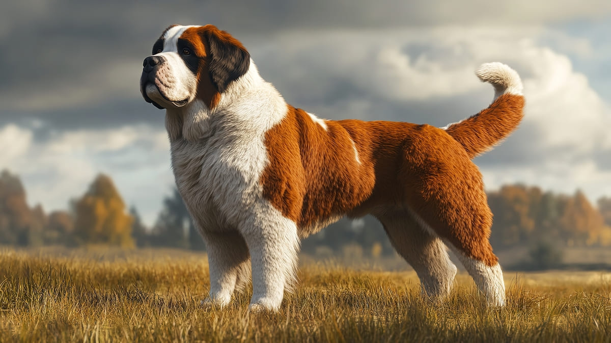 ayakta duran ve uzaklara bakan Saint Bernard 