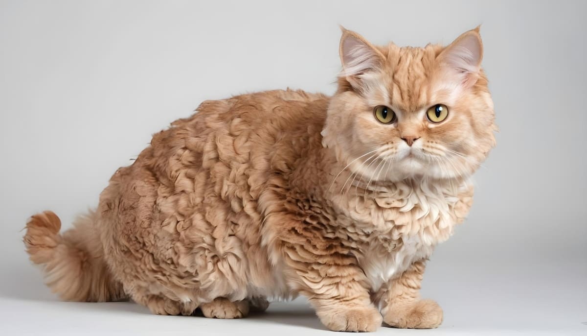 Turuncu renkli Selkirk Rex kedisi