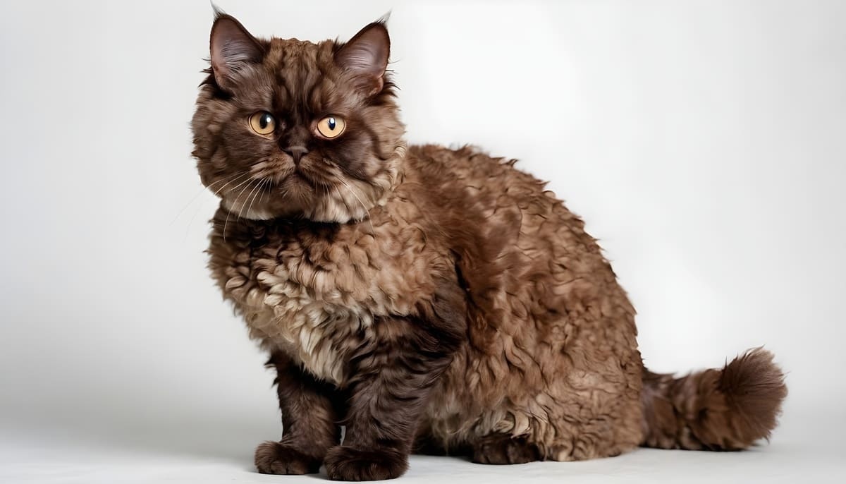 kısa kahverengi tüylere sahip Selkirk Rex kedisi