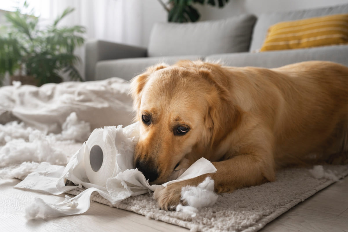 tuvalet kağıdını parçalayıp yiyen köpek