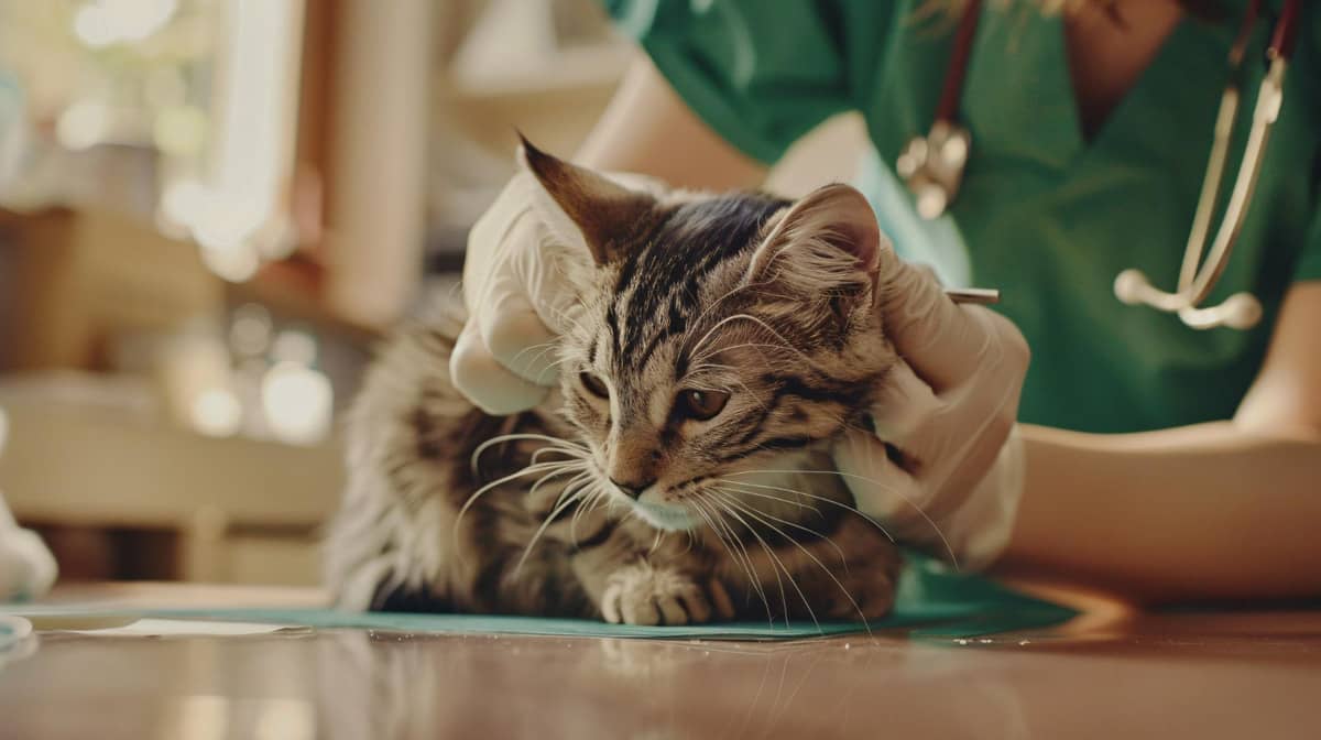 tekir kedi muayene masasında