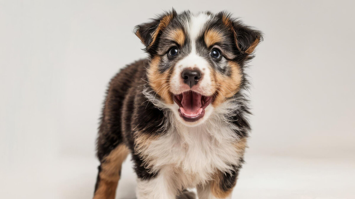 ağzı açık ve ayakta duran yavru köpek