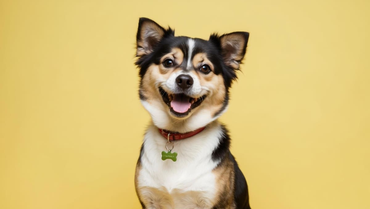 mutlu bir ifadeyle ağzı açık duran köpek