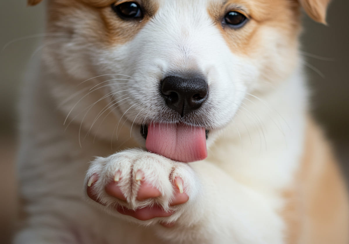 patisini yalayan yavru köpek